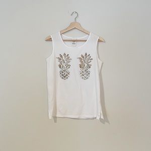 Victoria’s Secret PINK White & Gold Sequin Pineapple Tank